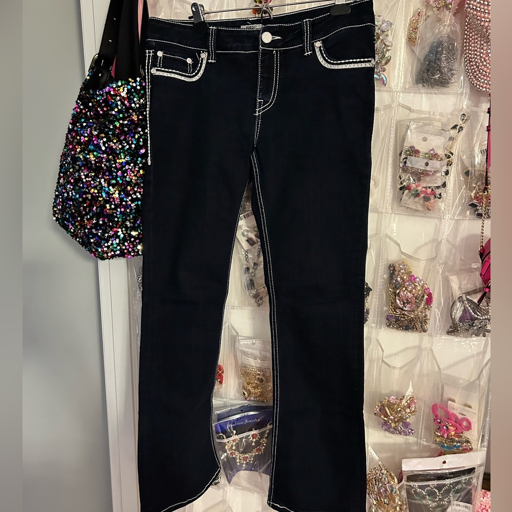 Virgo Women's Boot Cut Jeans - Dark Blue with White Stitching